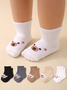 5 Pairs/Set Cute Bear Print Casual Elastic Mid-Calf Socks For Babies/Kids, Suitable For Daily Wear - Multicolor - View 7
