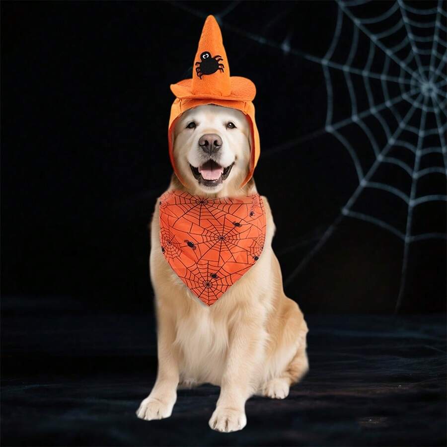 2Pcs Halloween Pet Costumes Set Pointed Hats And Triangle Scarf For Dog Cat Holiday Accessories