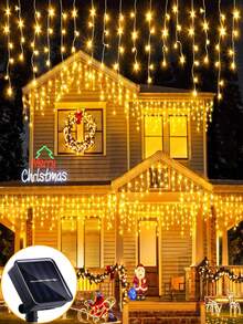 1 pieza Luces de cadena con energía solar, 97/160 luces de carámbano solares LED, luces de hadas impermeables para exteriores, luces de cortina para jardín, patio, Halloween, Navidad, Acción de Gracias, fiestas, campamentos, bodas y cumpleaños - Impermeable, 8 modos de parpadeo