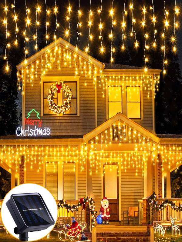1 Stück Solar-betriebene Lichterkette, 97/160 LED Solar-Eiszapfen-Lichterkette, wasserdichte Fairy Lights für Garten, Hof, Halloween, Weihnachten, Thanksgiving, Partys, Camping, Hochzeiten & Geburtstage - wasserdicht, 8 Blinkmodis