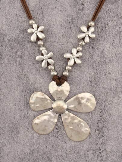 1pc Minimalist Silver Asymmetrical Sunflower Alloy Pendant Necklace, Adjustable Wax Cord Necklace, Fashionable Daily Wear For Young Women, Girlfriend