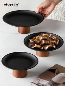 choxila 一套优雅黑色带底座甜点盘 | 现代咖啡桌小吃托盘 | 高端不锈钢水果碗 | 糖果蛋糕架 | 派对餐盘