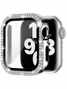 Compatible With Apple Watch Case With Hd Ultra-Thin Tempered Glass Screen Protector, Double Row Of Sparkling Crystal Rhinestone Rhinestones, Drop-Proof And Scratch-Resistant Hard Pc Ultra-Protective Cover, Compatible With Apple Watch Series 11/10/9/8/7/6/5/4/Se, 40/41/42/44/45/46mm Protective Case For Women