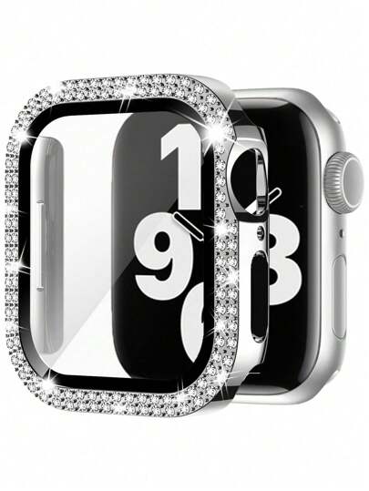 Compatible With Apple Watch Case With Hd Ultra-Thin Tempered Glass Screen Protector, Double Row Of Sparkling Crystal Rhinestone Rhinestones, Drop-Proof And Scratch-Resistant Hard Pc Ultra-Protective Cover, Compatible With Apple Watch Series 11/10/9/8/7/6/5/4/Se, 40/41/42/44/45/46mm Protective Case For Women