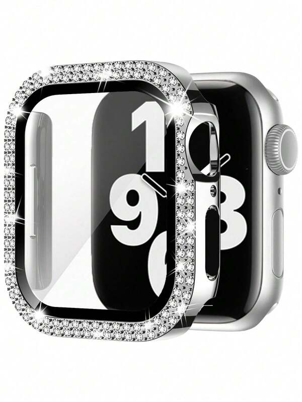 Compatible With Apple Watch Case With Hd Ultra-Thin Tempered Glass Screen Protector, Double Row Of Sparkling Crystal Rhinestone Rhinestones, Drop-Proof And Scratch-Resistant Hard Pc Ultra-Protective Cover, Compatible With Apple Watch Series 11/10/9/8/7/6/5/4/Se, 40/41/42/44/45/46mm Protective Case For Women