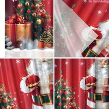 2 piezas Cortinas con estampado de Papá Noel y árbol de Navidad - Rojo, cortinas de poliéster con estampado digital y ojales, adecuadas para sala de estar, dormitorio, cocina y decoración navideña