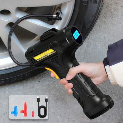 Tire Inflator Portable Air Compressor With Auto-Shutoff, Handheld Air Pump, 150 PSI Cordless Car Tires Pump With Digital Pressure Gauge/LED Light For Cars, Motorcycles, Bikes, Ball - Compact, Rechargeable, And Easy-To-Use Design, Car Accessories