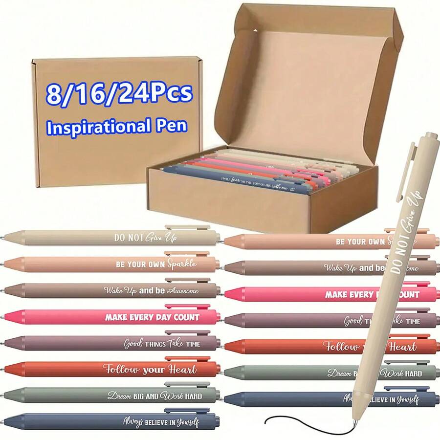 1Pc/8/16/24/32 Pcs Retractable Ballpoint Pen With Inspirational Quotes, Bulk Quote Ballpoint Pen, Positive Quotes Gift For Women, Men, Office, School, Teachers, Black Ink