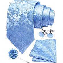 3.158cm Mens Paisley Tie And Lapel Pin Necktie Hankerchief Cufflinks Set Men - Baby Blue - View 2