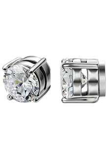 Hypoallergenic Clip-On Earrings - Stainless Steel Cubic Zirconia Stud Earrings In Silver Color, Universal Earrings With Safety Backs