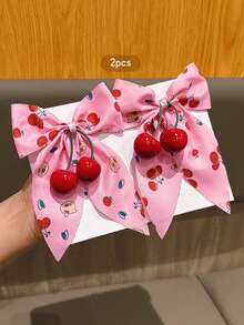 2pcs Cherry Blossom Bow Hair Clips, Sweet Style New Fashion Hair Accessories, Affordable For Everyday Use - Pink - View 3