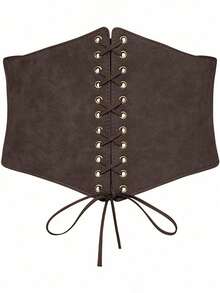1pc Women's Brown Gothic Style Corset Elastic Waist Belt, Sexy Waist Cincher Suitable For Daily Wear Or Halloween Party