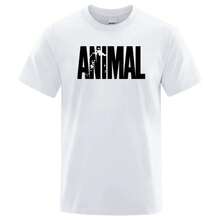 Camisetas de hombre con estampado de letras de animales de moda, camisetas de calle divertidas de manga corta, camiseta suelta de cuello redondo, ropa de algodón transpirable 80264 - Blanco - Ver 1
