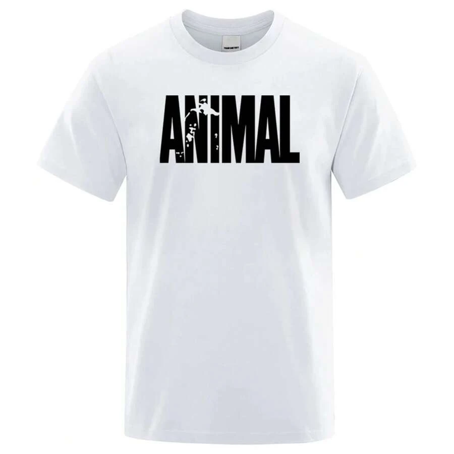 Camisetas de hombre con estampado de letras de animales de moda, camisetas de calle divertidas de manga corta, camiseta suelta de cuello redondo, ropa de algodón transpirable 80264 - Blanco - Ver 1