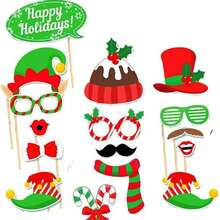 1pc Photo Frame+32pcs Handheld Photo Props Combination, Red Christmas Decoration, Funny Photo Frame Paper, Handheld Photo Props, Christmas Party Supplies Set