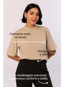 Kit 3 T Shirt High Neck Oversize Sleeve Women's High Neck Blouse Short Sleeve Basic Plain Black White Nude Candy Color T-Shirt - 淺藍色 - 查看 6