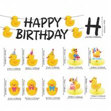 12pcs Yellow Duckling Theme Birthday Party Banner, Hanging Decor And Cake Topper. Adorable Happy Birthday Party Decorations