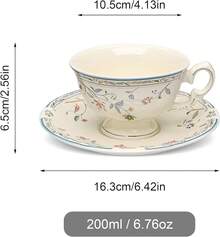 Fanquare Vintage Spring Style Tea Cup And Saucer Set, 8 Oz Porcelain Coffee Cup With Gold Trim, Flower And Bird Teacups For Women And Tea Parties - Colorful Flower - View 9