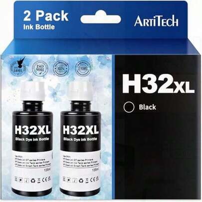 Refilled Ink Replacement For HP 31/32XL Ink Bottles (2 Black Ink) - Works For HP Smart Tank 7301/7602/5101/6001/7001/5102 Plus/651/551/455/457/450