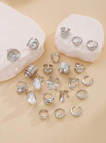 6-22 件/套复古厚实不对称花卉戒指套装，女士日常佩戴，约会，派对礼物