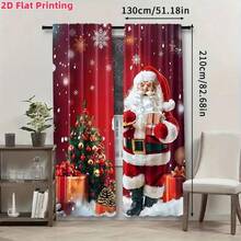 2 piezas Cortinas con estampado de Papá Noel y árbol de Navidad - Rojo, cortinas de poliéster con estampado digital y ojales, adecuadas para sala de estar, dormitorio, cocina y decoración navideña