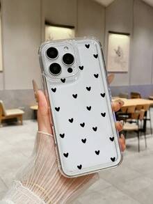 1 件可爱黑色心形图案透明防震气囊手机壳，全覆盖柔软 TPU 保护套，兼容 和 Galaxy 智能手机 - 彩色 - 查看 6