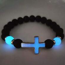 1pc Volcano Stone Night Glow Vintage Bracelet, Multicolor Luminous Cross Beads Jewelry For Boys And Girls,Bracelets For Women - 黑色 - 查看 1