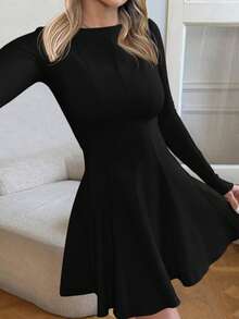 Women's Cocktail Dress Classic And Elegant Fall A-Line Long Sleeves Mini Dress For School Opening Ceremonies And Graduation Parties - màu đen - Xem 3