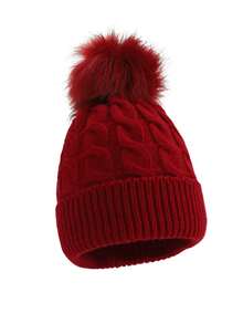 1顶男女通用秋冬针织帽，保暖无檐帽，多功能针织帽，带蓬松毛球，适合儿童 - 1PC - 查看 16