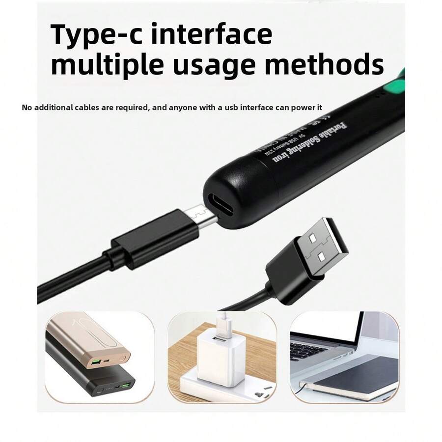 1 件 USB 烙铁套件,15W 便携式焊接工具,带可调温控,防滑手柄,PVC 材质,兼容 PC 和电气仪器,无需组装 - 黑色 - View 1