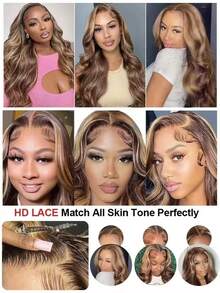 32 Inch Highlight Ombre Lace Front Wig Human Blended Hair Body Wave 200% Density Frontal Wigs 13x6 HD Lace 26 Inch Colored Hair Wigs For Women Pre Plucked With Baby Hair Glueless Wigs - S4/27 - View 7