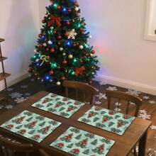 1pc/4pcs/6pcs/100pcs Christmas Tree With Red Bow Pattern Placemats, Machine-Washed Rectangular Polyester Placemats, Table Protectors, Heat-Insulating Placemats, Restaurant Table Decorations, Party Supplies, Christmas Decorations, Can Be Given As Gift - Multicolor - View 5