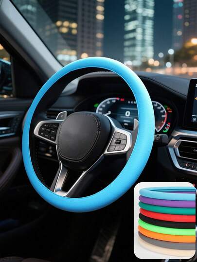 超薄防滑硅胶汽车方向盘套 - 适合所有季节，皮革纹理设计，时尚运动风格，吸汗凉爽触感，夏季清爽，防滑耐磨保护套