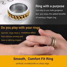 Mens Fidget Rings Anxiety Spinner Rings For Men Classic Chain Rings For Women Adults Titanium Steel Ring - Bạc Vàng 6mm - Xem 2