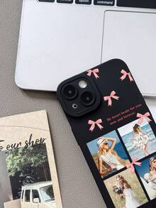 Customized Cute Bow Girl Style Personalized Photo, Signature Short Phrase Customized Black Soft Full Coverage Selfie Photo Phone Case, Customized Name Phone Case Protective Cover Compatible With Samsung, Redmi, 13 14 15 14C A14 A15 16A A34 A35 A36 A53 A54 A55 A56 S25 S24 S23 S22 S21 S20 Ultra 16 Pro Max,2025phonecase