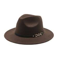 Wool Panama Hat For Men Women Chain Belt Wide Brim Fedora Caps British Style Jazz Hat For Daily Party Club - 咖啡色 - 查看 6