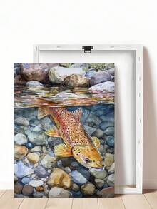 1pc Vintage River Carp Canvas Posters Funky River Fish Landscape Wall Art Rustic Koi Aesthetic Prints Painting, Black Cat Wall Art Sleeping Cat With Plant Picture Canvas Posters Cute Animals Wall Art