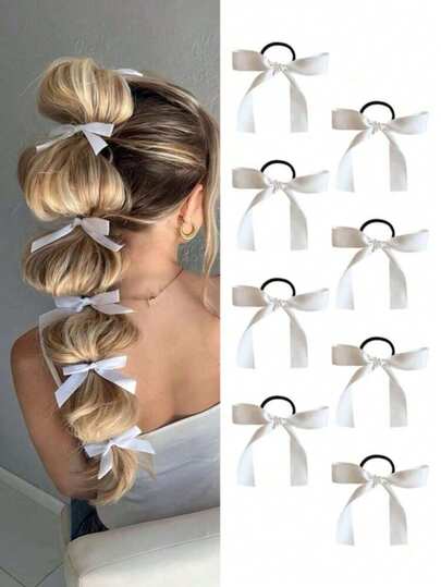 8 件/套多功能发带，粉色缎带发饰，蝴蝶结发带，优雅头饰，新款韩式马尾辫夹，可爱公主发饰，适合日常使用，女士和女孩的礼物和摄影道具，发圈，头发橡皮筋，发圈，弹性发带，秋季服装，礼物