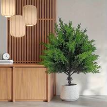 1pc Artificial Cedar, Fake Pine Wood Shaped Tree, Real Green Christmas Pine, Includes Planting Stake, Suitable For Indoor/Outdoor Home Decor, Garden Decoration, Realistic Fake Evergreen Christmas Tree For Holiday Table Center, Fireplace, Wall, Indoor And Outdoor Christmas Decoration