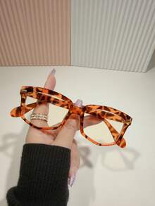 2025 Spring Casual Polygonal Leopard Print Rivet Eyeglasses Frame, Solid Color PC (Polycarbonate) Clear Lens - Multicolor - View 5