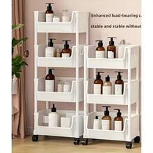 1 Multi-Layer Storage Rack, Multi-Layer Storage Trolley, Non-Electric, Mobile Storage Rack With Wheels, 3/5 Layers, White/Macaron Color Trolley Rack, Suitable For Living Room, Bedroom Dormitory Book Storage Rack, Bedside Trolley, Utility Trolley, Book Trolley, Roller Trolley, Kitchen Storage Box, Diaper Trolley, Bathroom Storage Box - 白色 - 查看 1