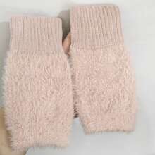 1 par de nuevos guantes sin dedos de felpa de visón para mujer, de unicolor, suaves y cálidos para el invierno. Guantes de punto de lana sin dedos, guantes de mujer de invierno de felpa de punto, con dedos descubiertos, versátiles para pantalla táctil, oficina, estudiantes para escribir.