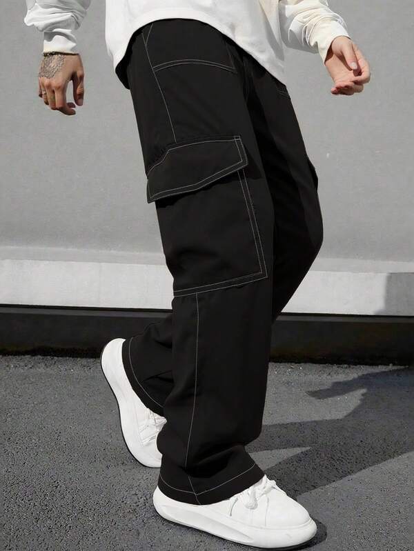 1 pezzo Pantaloni cargo minimalisti vintage per ragazzi/adolescenti, adatti per allenamento, attività all'aperto, primavera/autunno