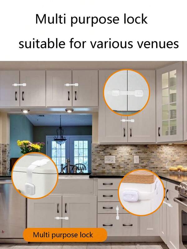Baby Schranksicherungen - Gurtschlösser geeignet für Schubladen, Kühlschränke, Toilettensitze, Schränke, Schränke, klebstoffbasiert ohne Bohren erforderlich