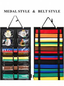 حامل جداري لأحزمة الفنون القتالية، رف عرض محمول لأحزمة الكاراتيه مع حامل للميداليات، رف عرض أحزمة التايكوندو خفيف الوزن للتعليق، مناسب لمتعلمي الفنون القتالية