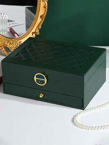 1pc Luxury Diamond Pattern Lockable 3/2/1 Compartment Jewelry Box, Multilayer Jewelry Box With Lock, Jewelry Storage Box, Earring & Jewelry Organizer, Vanity, Bedroom Accessory, Home Organization & Storage, Room Decor, Gift For Women