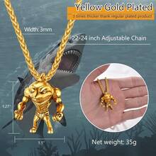 PROSTEEL Stainless Steel Shark/Octopus/Wolf Tooth Necklace For Men Women, Black/Gold/Silver Tone, Punk Rock Necklace, 22inch-24inch Adjustable, Come With Box-389426 - 02FitnessShark-鍍金 - 查看 4
