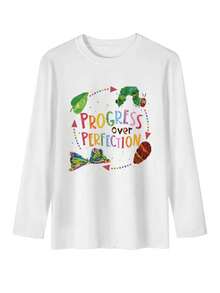 Ladies' 180g Polyester Long Sleeved T-Shirt, Casual Pattern Print, Comfortable Fabric, Autumn Clothing,S02CWZ63.Png - White - View 3