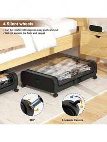 1pc Under Bed Storage,Upgraded 31.5" Large Under Bed Rolling Storage With Lid, Under Bed Shoe Storage For Clothes Toy Book Blanket Halloween Decorations Halloween Costumes Autumn Decor Festival Decor - 黑色 - 查看 6