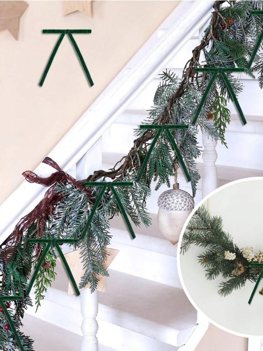 6pcs Christmas Velvet Wreath Bow, Vintage Velvet Ribbon, Country Craft Gift Bow, Suitable For Holiday Christmas Tree Packaging Gift Supplies, Railing Decoration